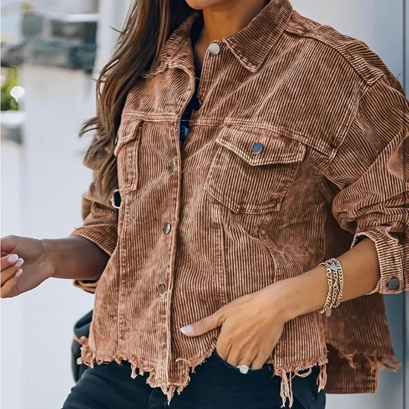 Women's Tan Corduroy Jacket pocketed - Picture 1 of 2